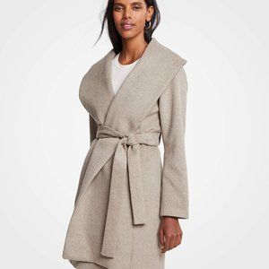 Ann Taylor Wool Shawl Collar Wrap Belted Coat Taupe